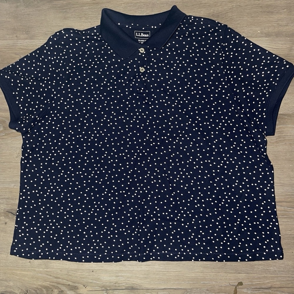 LL Bean Polo Shirt Womens Premium Double  1X Plus Shaped Short-Sleeve Print